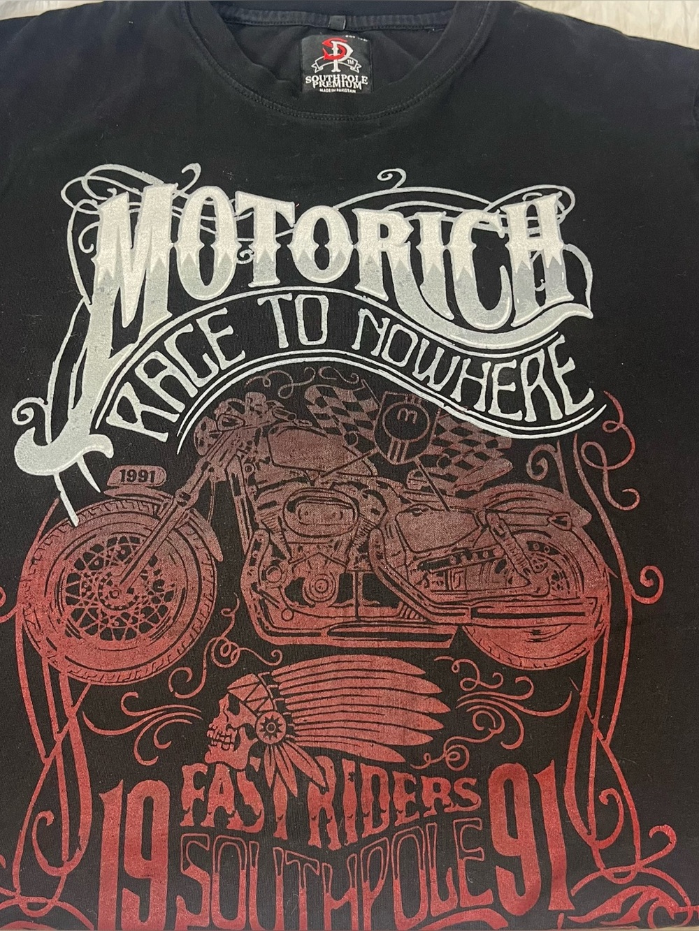 Vintage Y2K Southpole Motorich Motorcycle Graphic Tee Shirt Black XXL